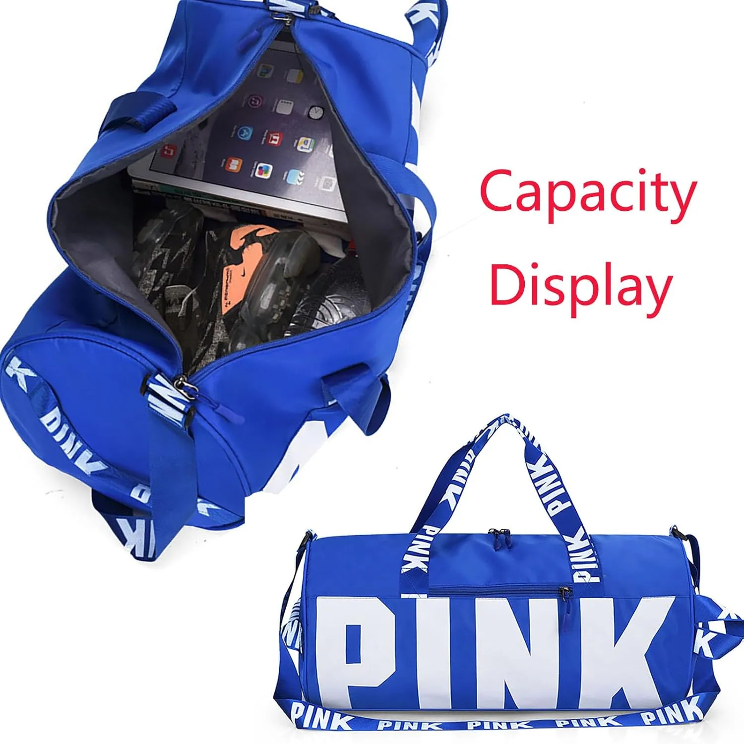 Printed Travel Tote Bag Dry Wet Separation Sports Duffels Bag with Shoes Compartment Weekender Bag for Women and Men (Blue)