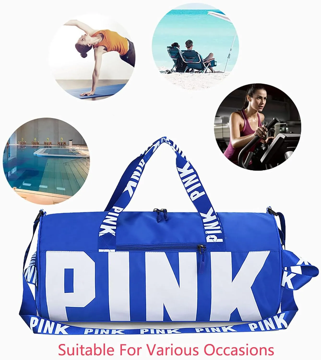 Printed Travel Tote Bag Dry Wet Separation Sports Duffels Bag with Shoes Compartment Weekender Bag for Women and Men (Blue)