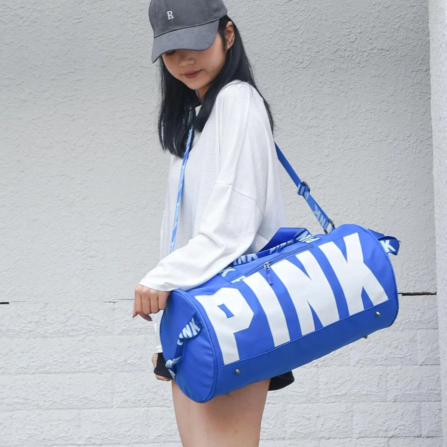 Printed Travel Tote Bag Dry Wet Separation Sports Duffels Bag with Shoes Compartment Weekender Bag for Women and Men (Blue)