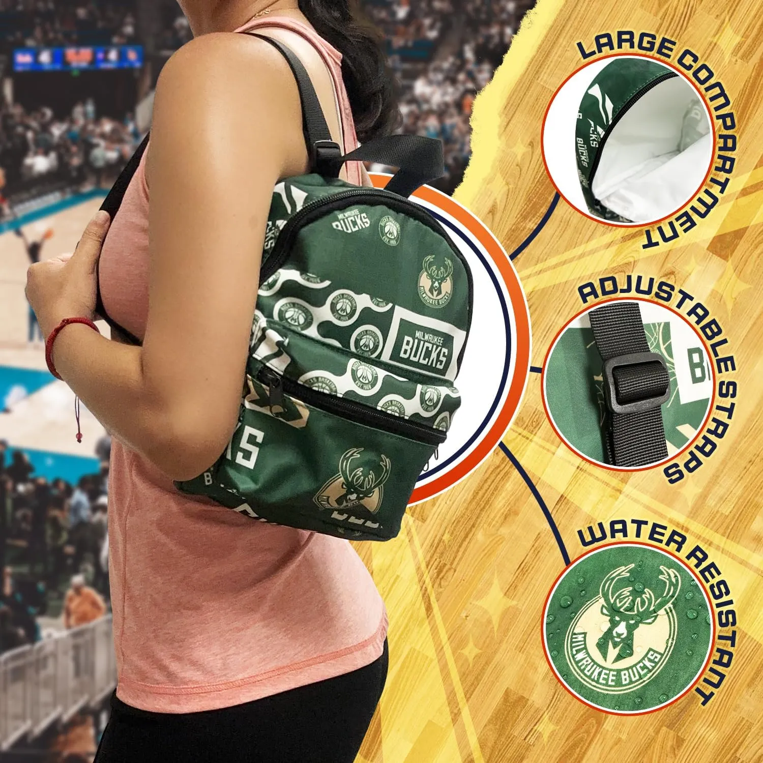Pro Specialties Group Milwaukee Bucks Mini Backpack adult bag, perfect for women. Ideal small backpack Waterproof, and trendy