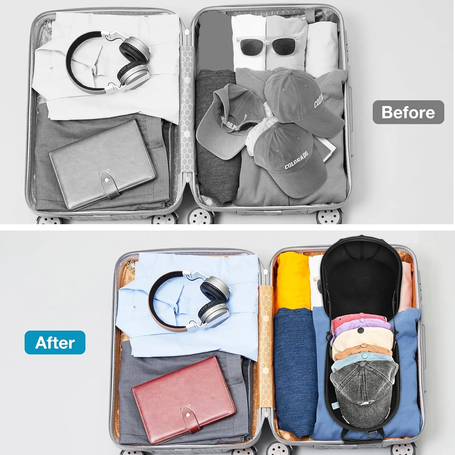 ProCase Hat Travel Hard Case, Hat Carrier Storage Bag for 5-6 Baseball Caps,Hat Organizer Ball Caps Holder with Adjustable Shoulder Strap -Black