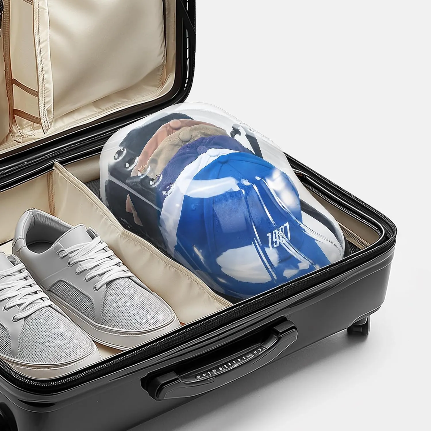 ProCase Hat Travel Hard Case, Hat Carrier Storage Bag for 7-8 Baseball Caps,Hat Organizer Ball Caps Holder with Adjustable Shoulder Strap -Clear