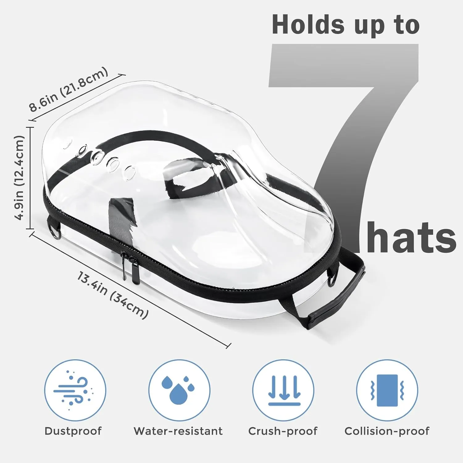 ProCase Hat Travel Hard Case, Hat Carrier Storage Bag for 7-8 Baseball Caps,Hat Organizer Ball Caps Holder with Adjustable Shoulder Strap -Clear