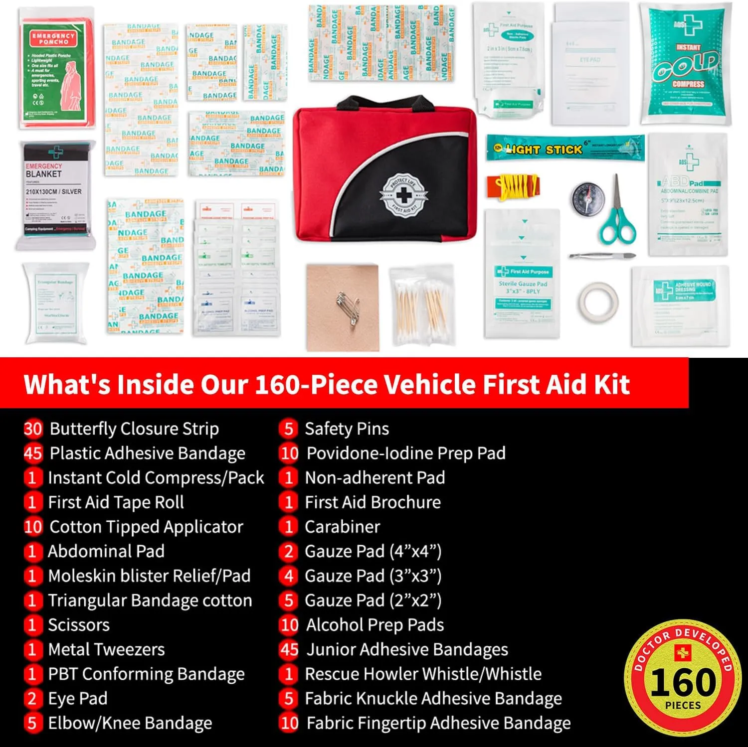 Protect Life Survival First Aid Kit for Home/Business, Camping Survival Kits | Mini Travel First Aid Kit | Camping Equipment | Small Kits for Car | Outdoor Emergency Survivals Pack