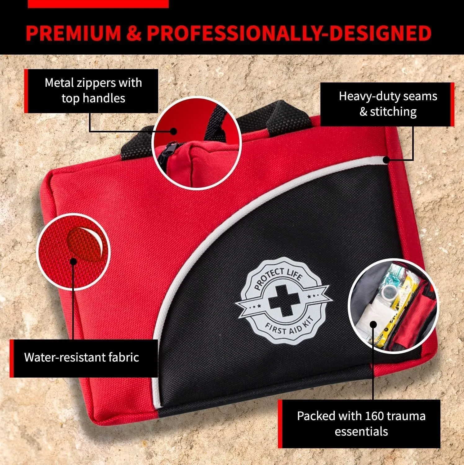 Protect Life Survival First Aid Kit for Home/Business, Camping Survival Kits | Mini Travel First Aid Kit | Camping Equipment | Small Kits for Car | Outdoor Emergency Survivals Pack