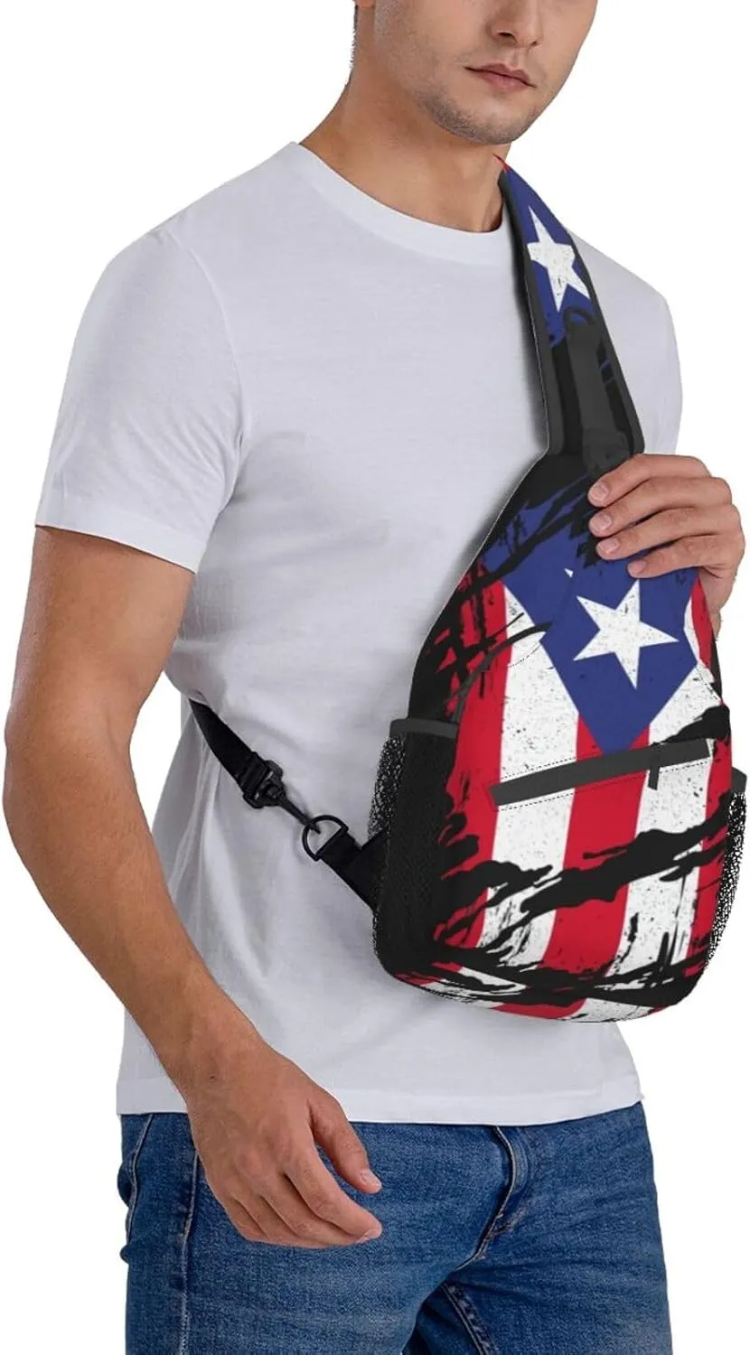 Puerto Rico Flag Sling Bag,Multipurpose Crossbody Backpack Shoulder Chest Bag for Women Men Travel Hiking Daypack