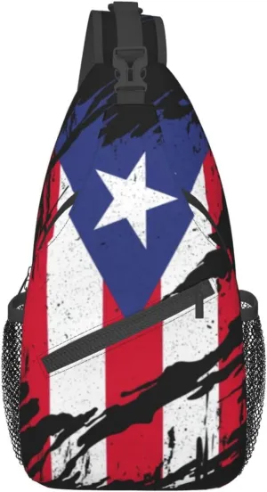 Puerto Rico Flag Sling Bag,Multipurpose Crossbody Backpack Shoulder Chest Bag for Women Men Travel Hiking Daypack