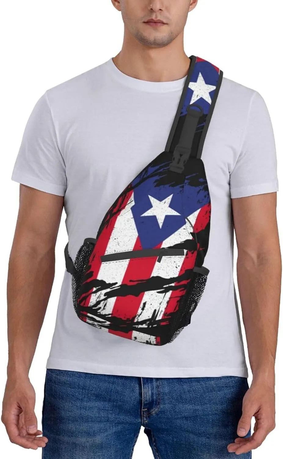 Puerto Rico Flag Sling Bag,Multipurpose Crossbody Backpack Shoulder Chest Bag for Women Men Travel Hiking Daypack