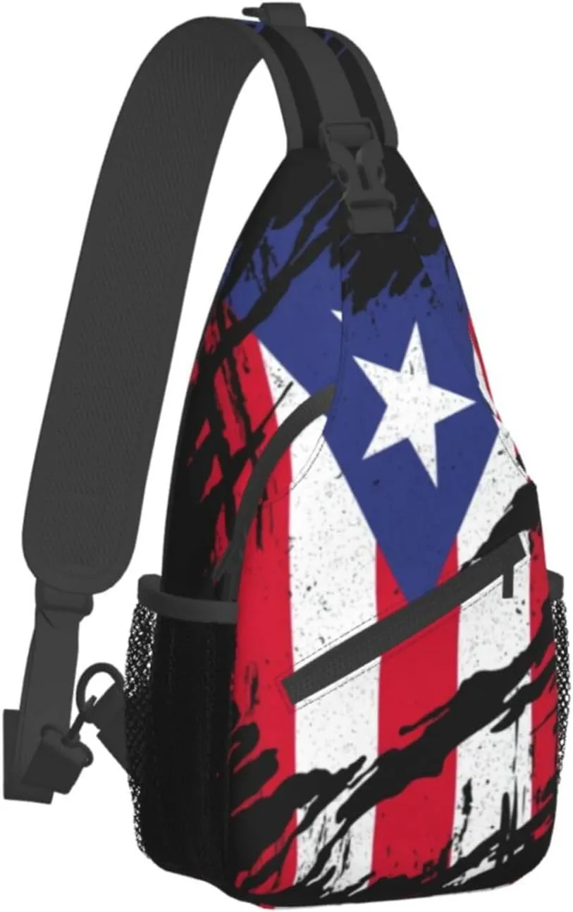 Puerto Rico Flag Sling Bag,Multipurpose Crossbody Backpack Shoulder Chest Bag for Women Men Travel Hiking Daypack