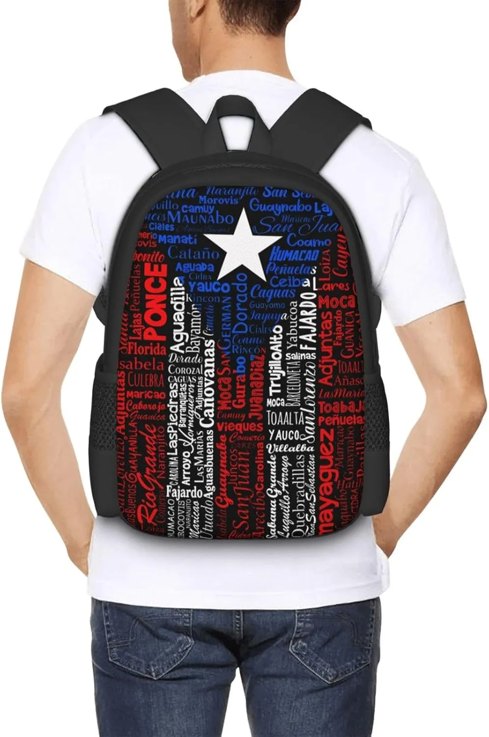 Puerto Rico Towns Flag Casual Backpacks Large Capacity Backpack Laptop Rucksack Sport Daypack Commuter Bags with Adjustable Strap for Traveling Camping