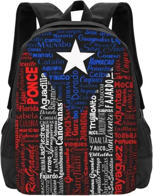 Puerto Rico Towns Flag Casual Backpacks Large Capacity Backpack Laptop Rucksack Sport Daypack Commuter Bags with Adjustable Strap for Traveling Camping