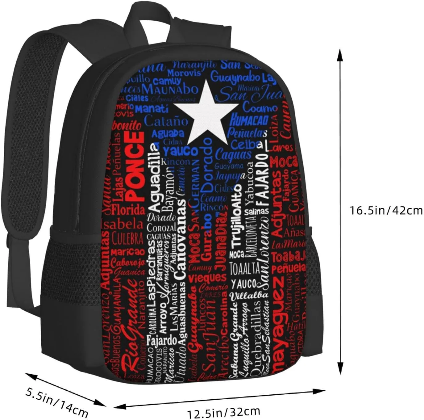 Puerto Rico Towns Flag Casual Backpacks Large Capacity Backpack Laptop Rucksack Sport Daypack Commuter Bags with Adjustable Strap for Traveling Camping