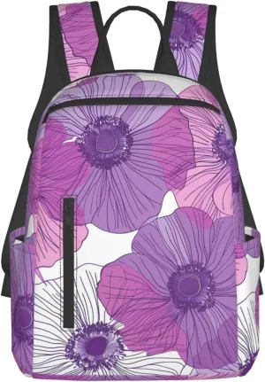 Purple Anemone Flowers Floral Backpack for Women Men Lightweight Laptop Backpack Casual Daypack Backpacks Purse Travel Hiking Backpack