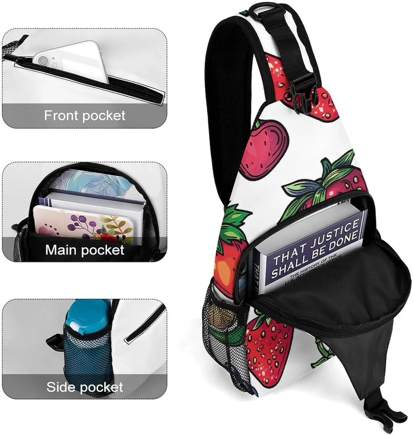 Purple Love Pattern Sling Bag Lightweight Crossbody Chest Pack Travel Shoulder Bag with Adjustable Strap