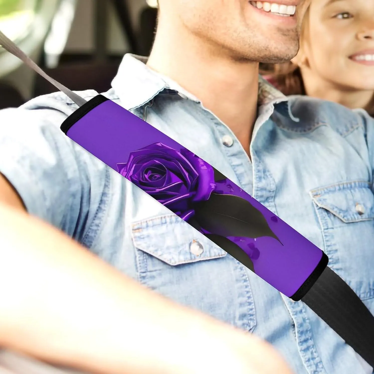Purple Rose Print Auto Seat Belt Cover 2PCS Universal Car Seat Belt Shoulder Protector Pad, Protect Your Shoulders and Neck for Car Seat Belt, Shoulder Bag, Backpack