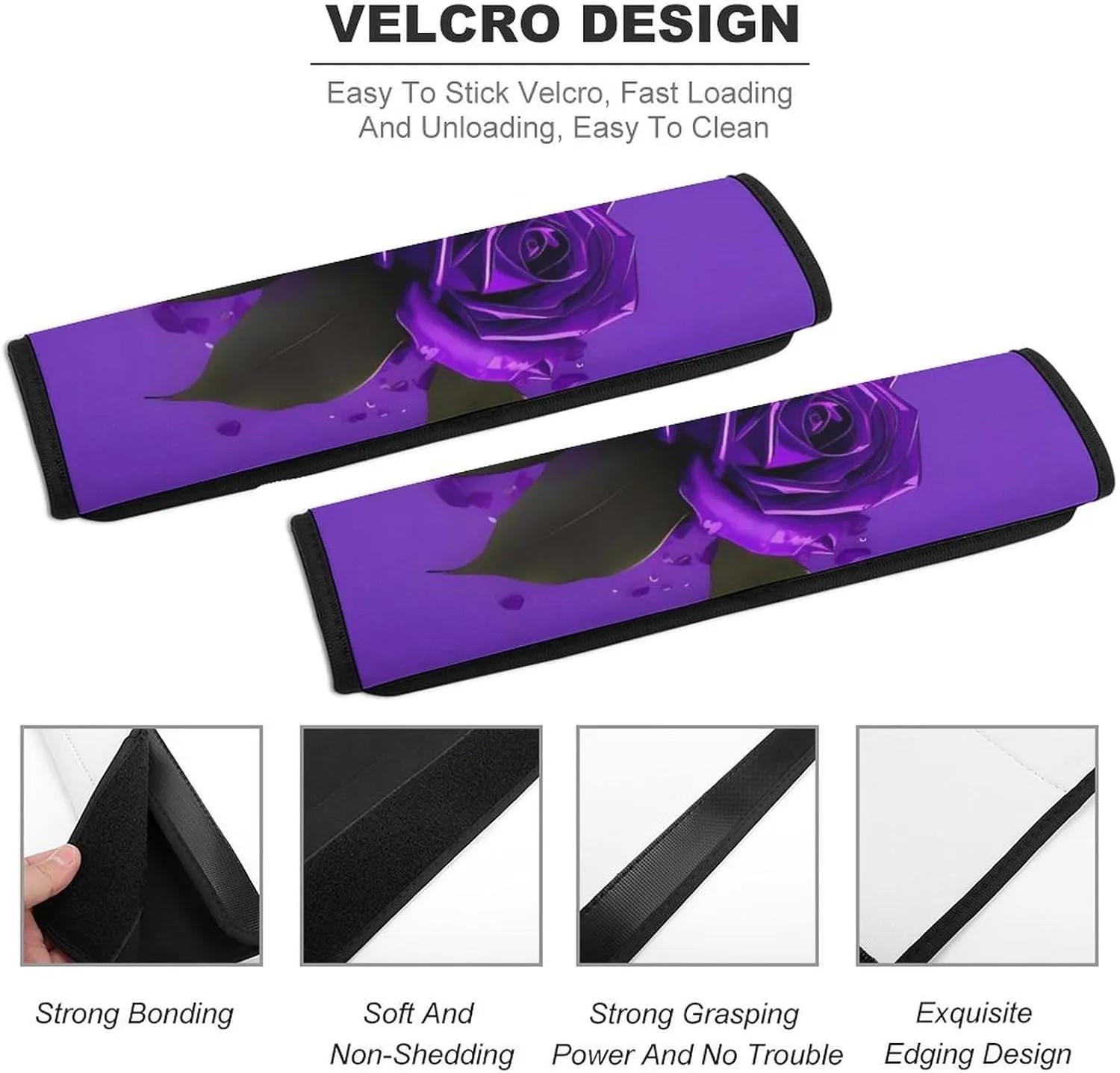 Purple Rose Print Auto Seat Belt Cover 2PCS Universal Car Seat Belt Shoulder Protector Pad, Protect Your Shoulders and Neck for Car Seat Belt, Shoulder Bag, Backpack