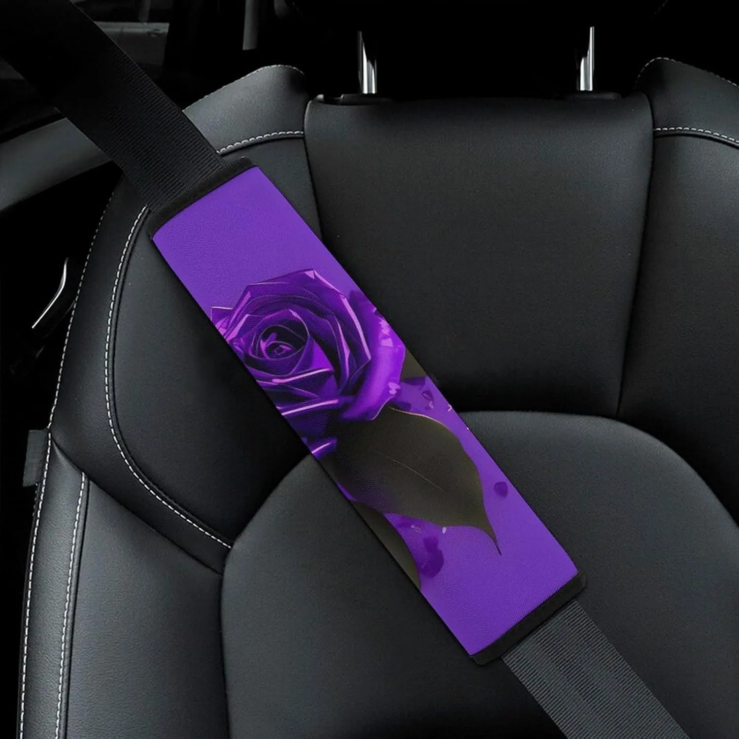 Purple Rose Print Auto Seat Belt Cover 2PCS Universal Car Seat Belt Shoulder Protector Pad, Protect Your Shoulders and Neck for Car Seat Belt, Shoulder Bag, Backpack