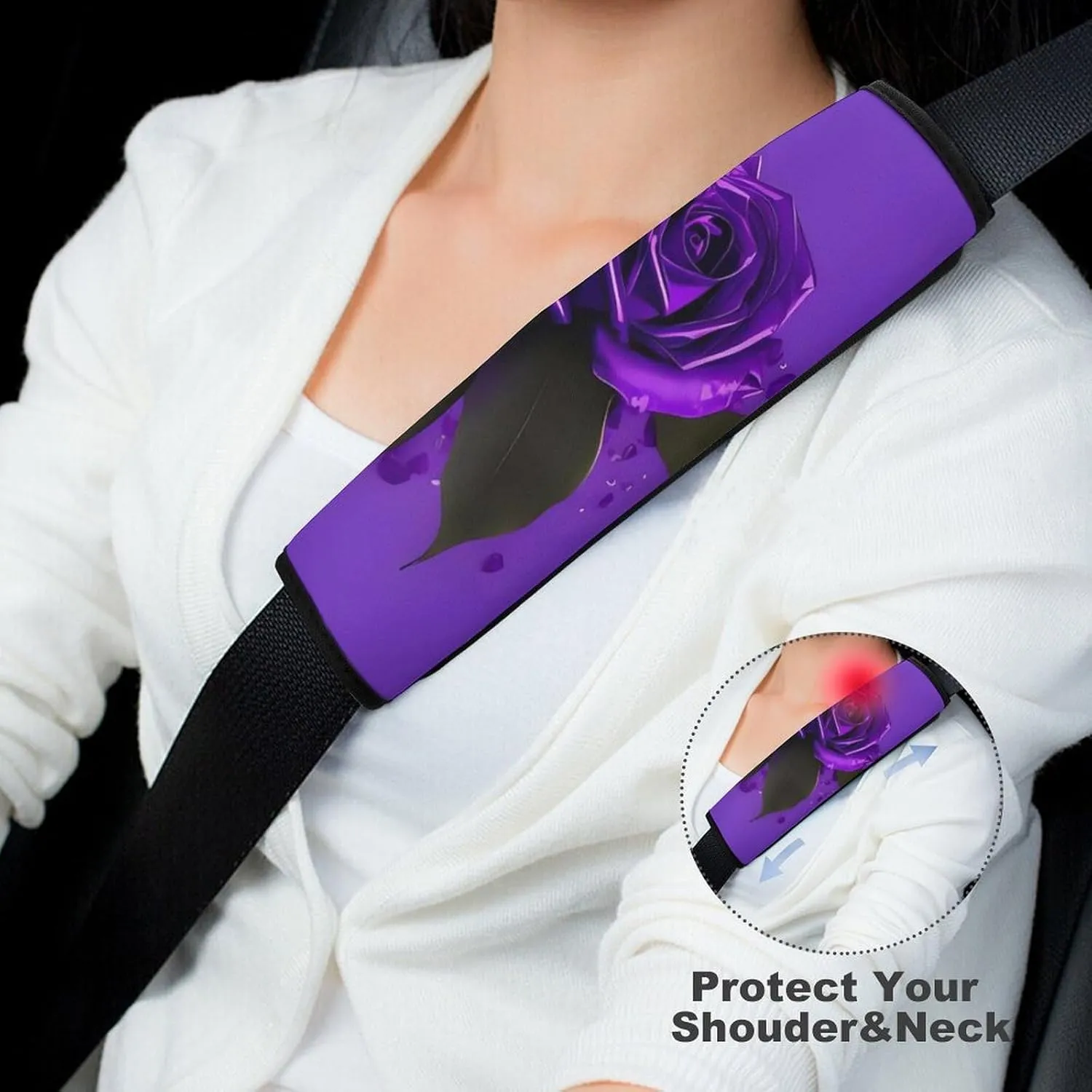 Purple Rose Print Auto Seat Belt Cover 2PCS Universal Car Seat Belt Shoulder Protector Pad, Protect Your Shoulders and Neck for Car Seat Belt, Shoulder Bag, Backpack