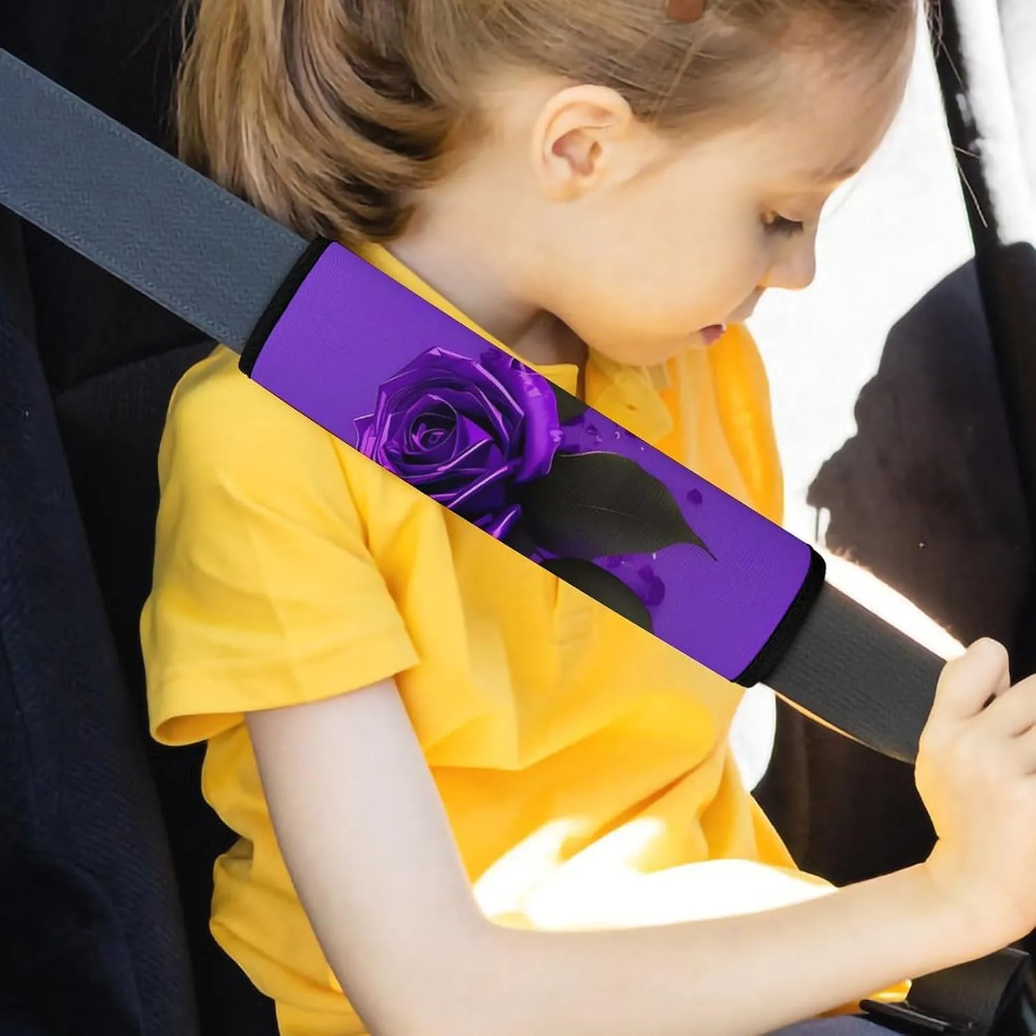 Purple Rose Print Auto Seat Belt Cover 2PCS Universal Car Seat Belt Shoulder Protector Pad, Protect Your Shoulders and Neck for Car Seat Belt, Shoulder Bag, Backpack