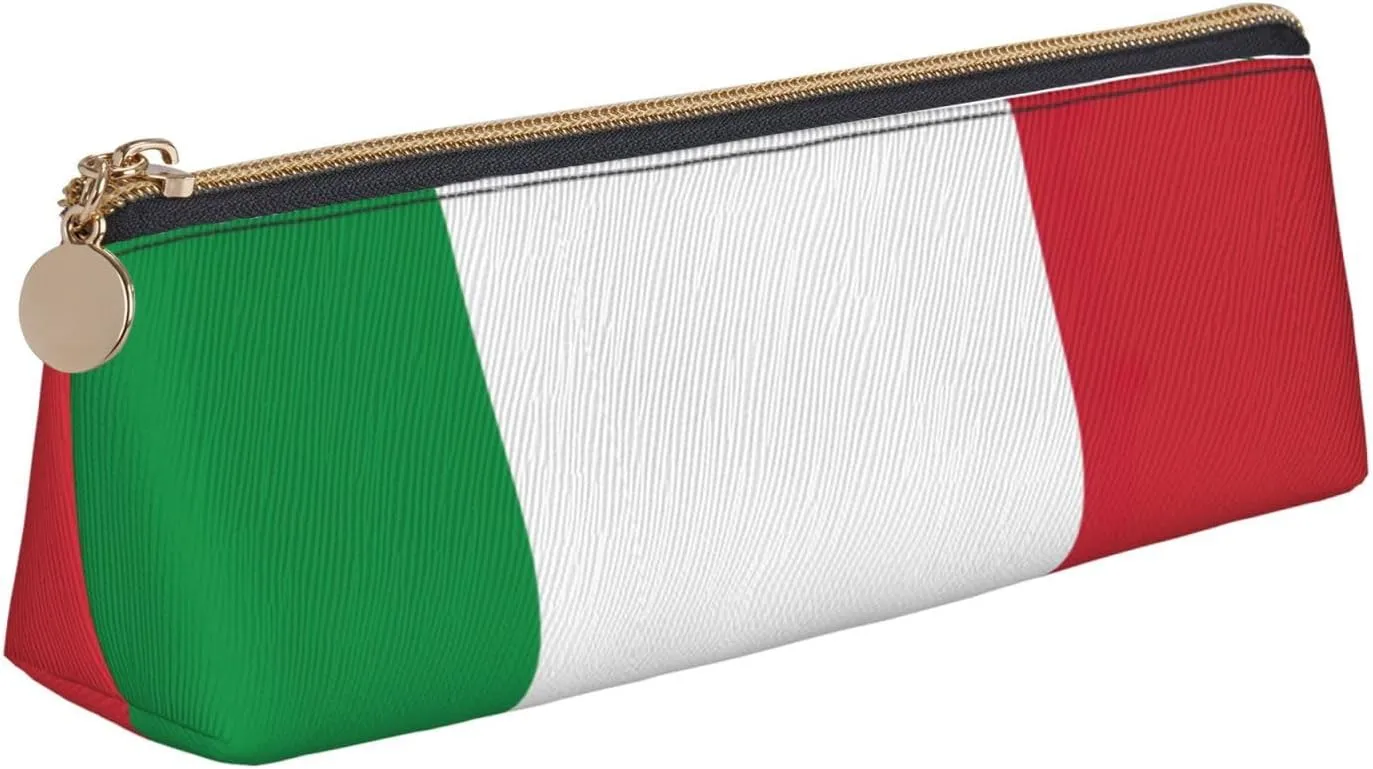 QIN&ZHENG Italian flag Print Small Leather Triangular Pouch Lightweight Cosmetic Case Novelty Compact Organizer