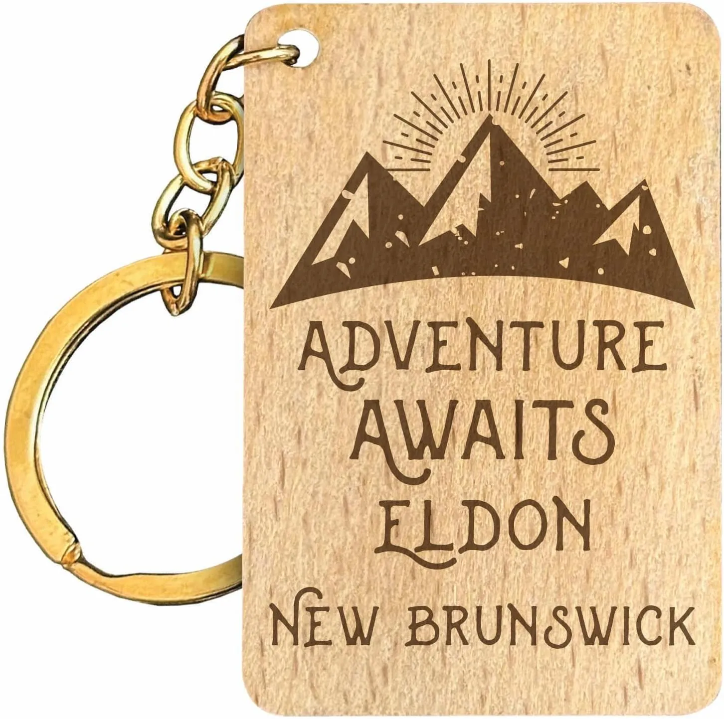 R and R Imports Eldon New Brunswick Souvenir Rectangle Engraved Wooden Keychain Adventure Awaits