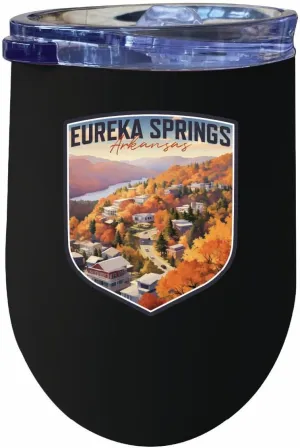 R and R Imports Eureka Springs Arkansas Little Switzerland of the Ozarks Design Souvenir 12 oz Insulated Wine Stainless Steel Tumbler Black 4-Pack