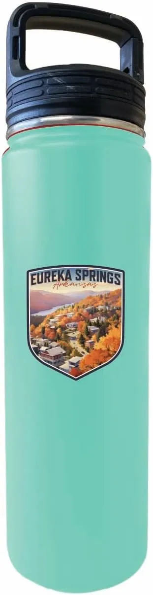 R and R Imports Eureka Springs Arkansas Little Switzerland of the Ozarks Design Souvenir 32 oz Insulated Stainless Steel Tumbler Water Bottle with Screw on Lid Seafoam 2-Pack