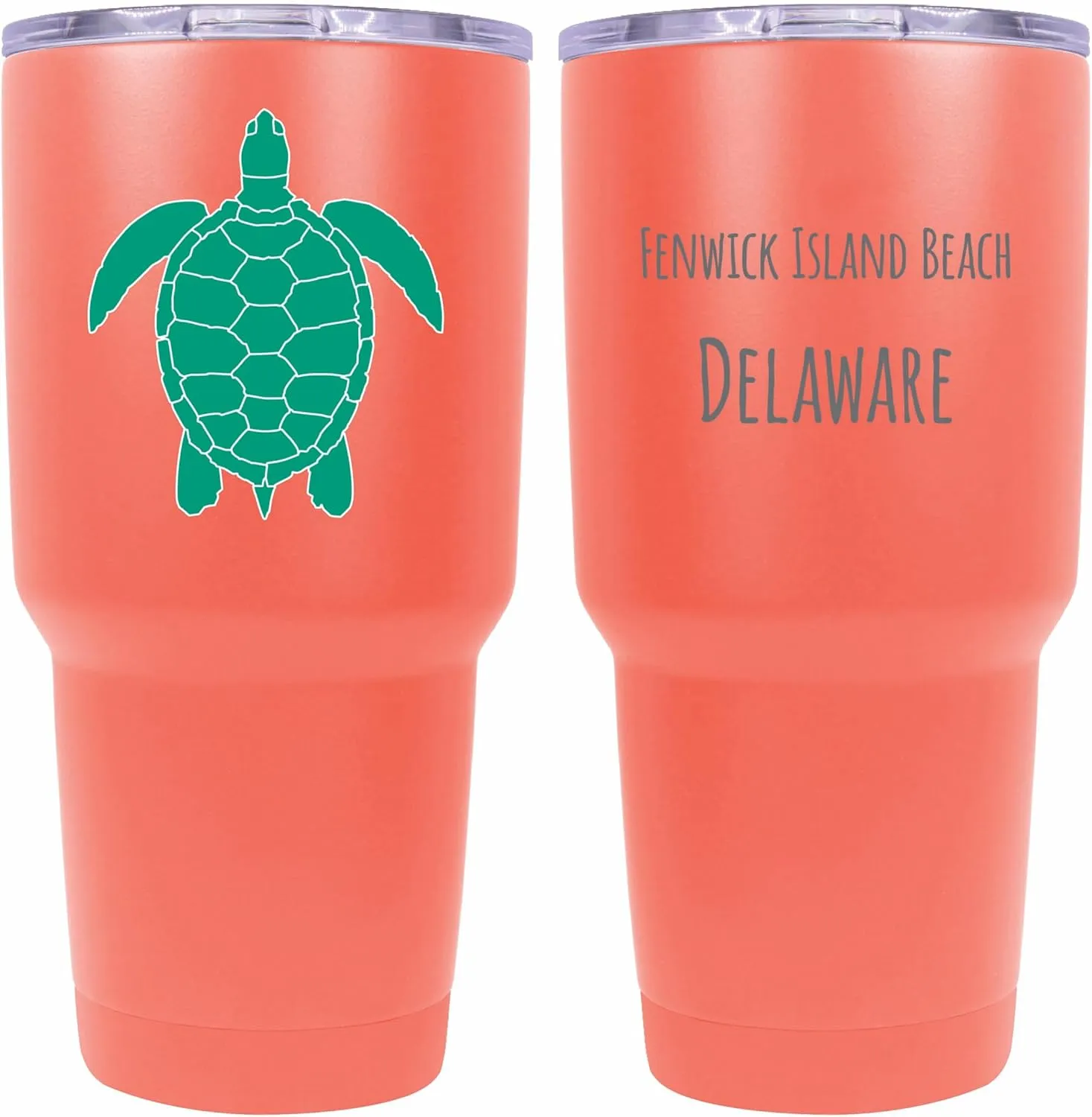 R and R Imports Fenwick Island Beach Delaware Souvenir 24 oz Coral Insulated Stainless Steel Tumbler Turtle Design