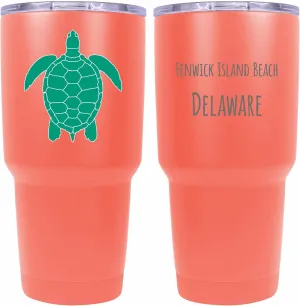 R and R Imports Fenwick Island Beach Delaware Souvenir 24 oz Coral Insulated Stainless Steel Tumbler Turtle Design