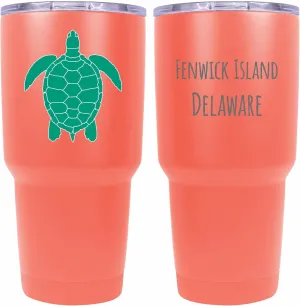 R and R Imports Fenwick Island Delaware Souvenir 24 oz Coral Insulated Stainless Steel Tumbler Turtle Design