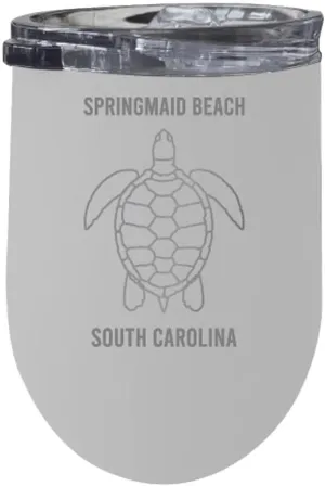 R and R Imports Springmaid Beach South Carolina Laser Etched Beach Souvenir 12 oz Insulated Wine Stainless Steel Tumbler Turtle Design White