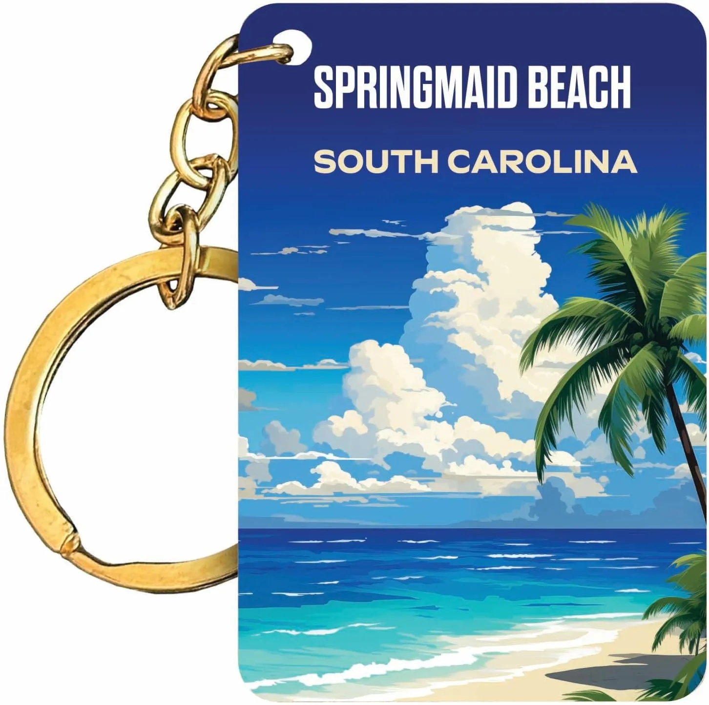 R and R Imports Springmaid Beach South Carolina Souvenir Rectangle Wooden Keychain Beach Design