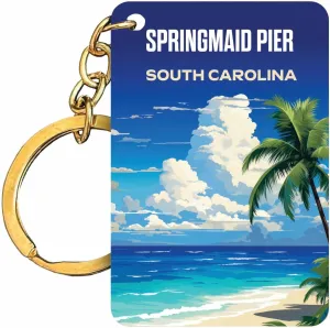 R and R Imports Springmaid Pier South Carolina Souvenir Rectangle Wooden Keychain Beach Design