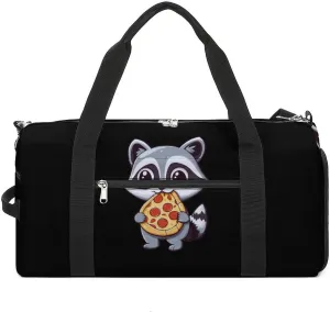 Raccoon Eating A Pizza Unisex Gym Bag Waterproof Sports Duffels Travel Gear With Laundry Shoe Compartment