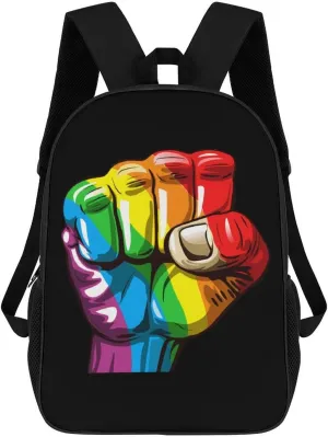 Rainbow Fist Pride 17 Inch Laptop Backpack Adjustable Strap Daypack Shoulder Bag for Travel School