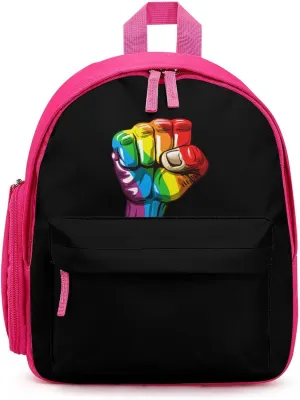 Rainbow Fist Pride Mini Backpack Cute Shoulder Bag Lightweight Daypack for Travel Picnic Camping