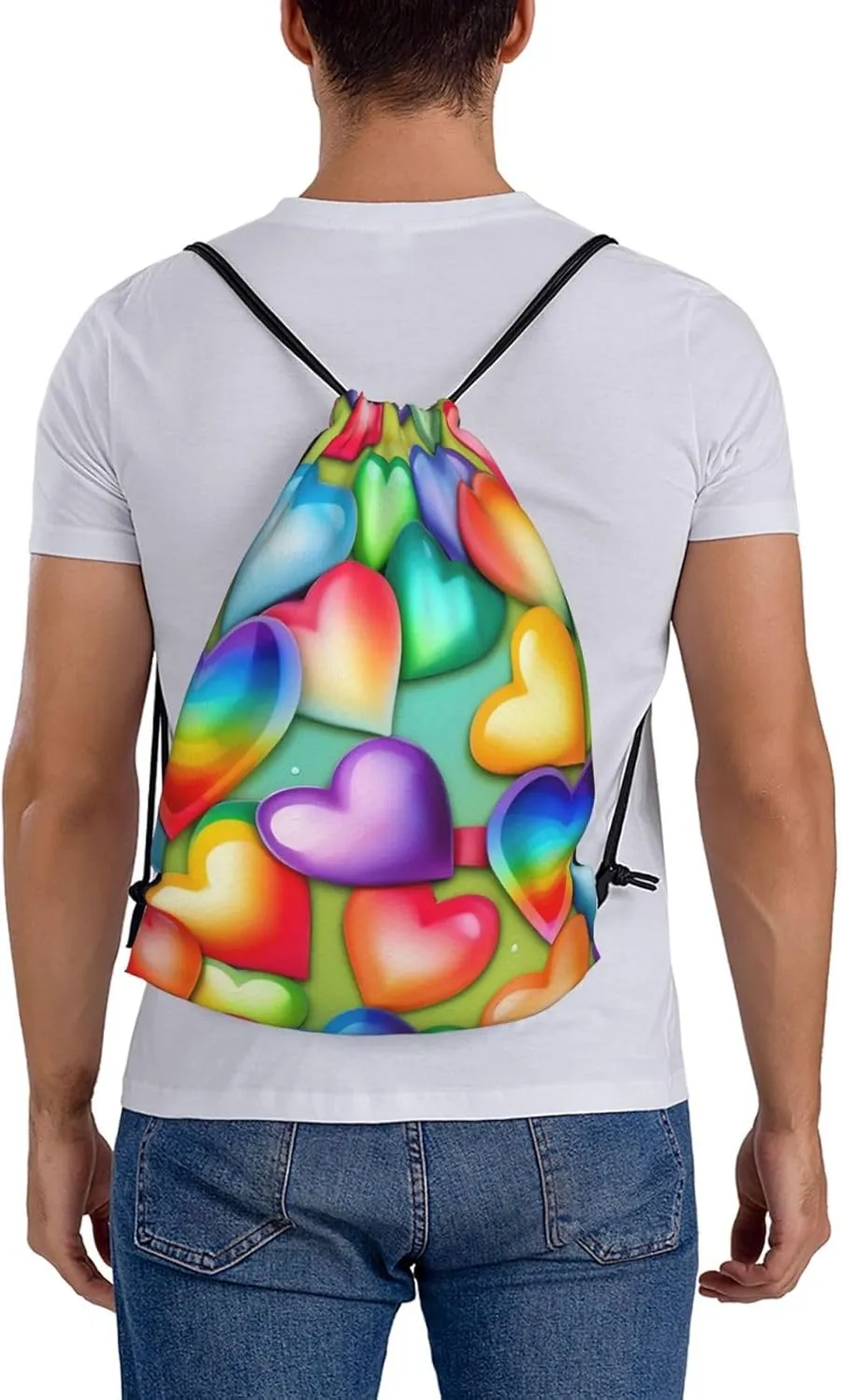 Rainbow Hearts Unisex Simple Leisure Drawstring Bag,Gym Drawstring Bags,Outdoor Portable Backpack Storage Bags