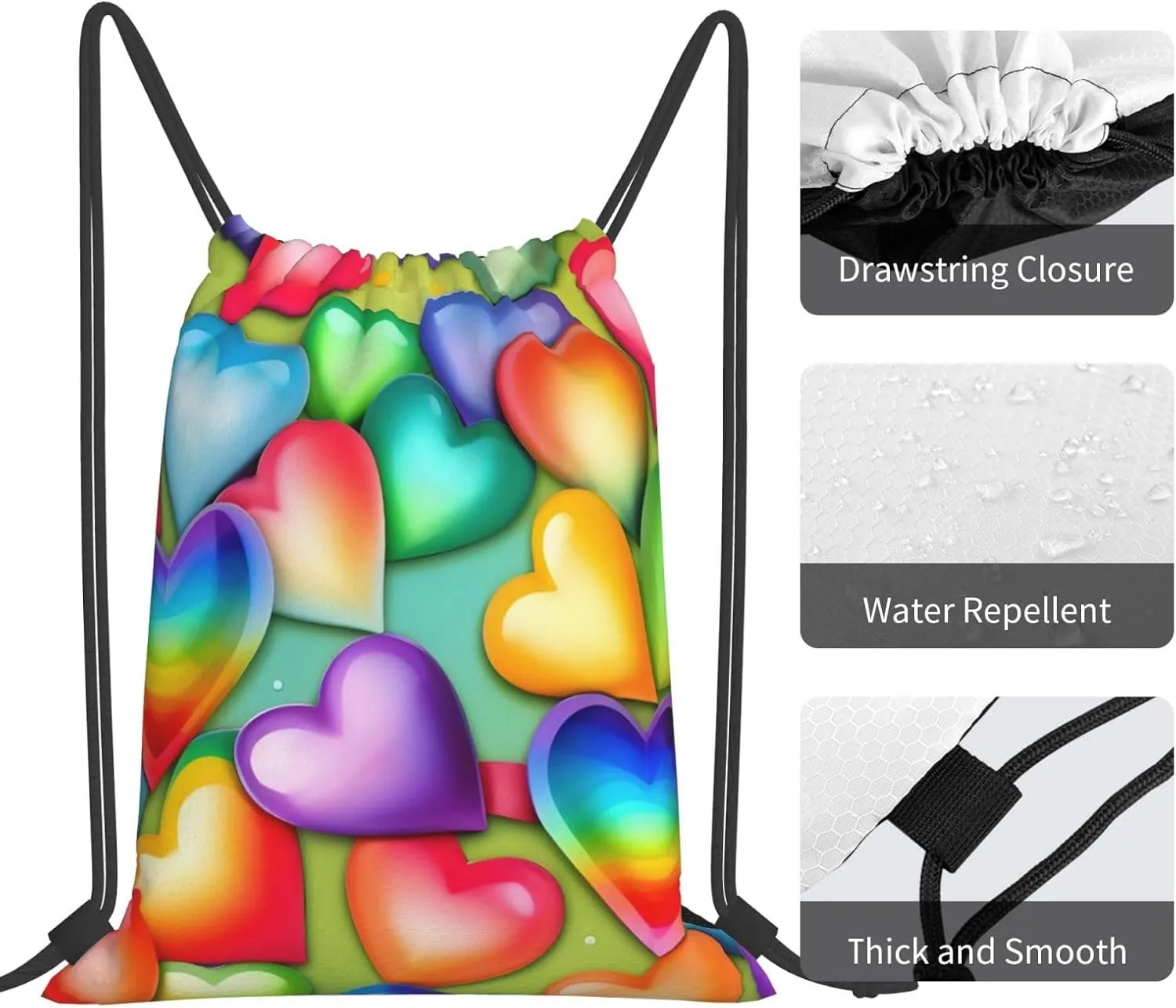 Rainbow Hearts Unisex Simple Leisure Drawstring Bag,Gym Drawstring Bags,Outdoor Portable Backpack Storage Bags