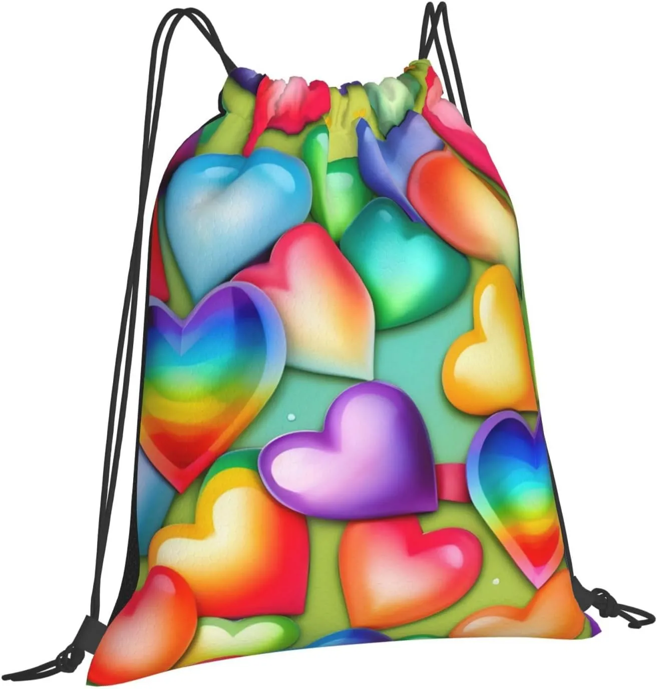 Rainbow Hearts Unisex Simple Leisure Drawstring Bag,Gym Drawstring Bags,Outdoor Portable Backpack Storage Bags