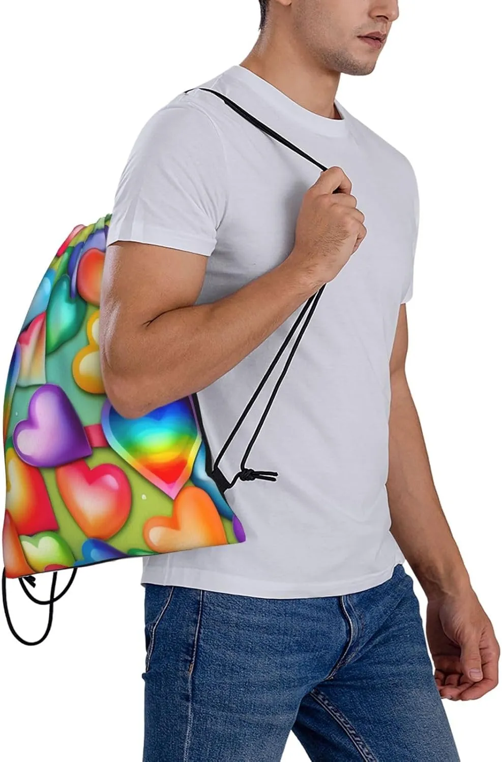 Rainbow Hearts Unisex Simple Leisure Drawstring Bag,Gym Drawstring Bags,Outdoor Portable Backpack Storage Bags