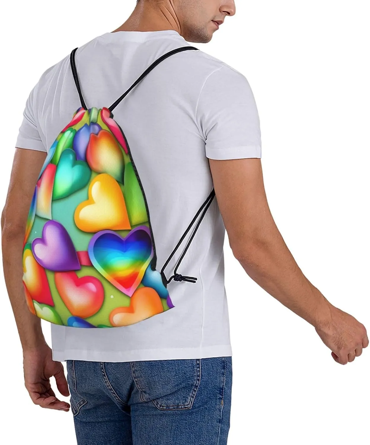 Rainbow Hearts Unisex Simple Leisure Drawstring Bag,Gym Drawstring Bags,Outdoor Portable Backpack Storage Bags
