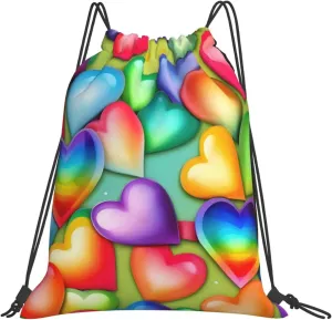 Rainbow Hearts Unisex Simple Leisure Drawstring Bag,Gym Drawstring Bags,Outdoor Portable Backpack Storage Bags