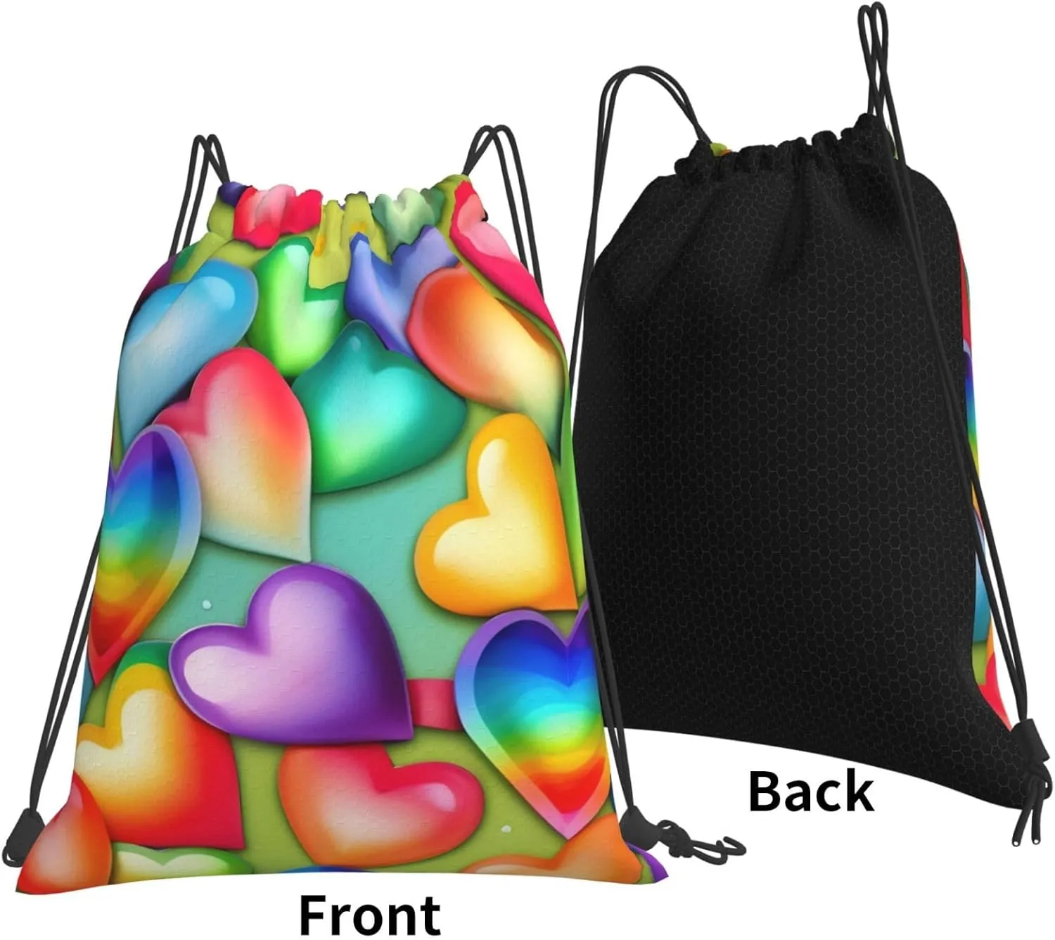 Rainbow Hearts Unisex Simple Leisure Drawstring Bag,Gym Drawstring Bags,Outdoor Portable Backpack Storage Bags