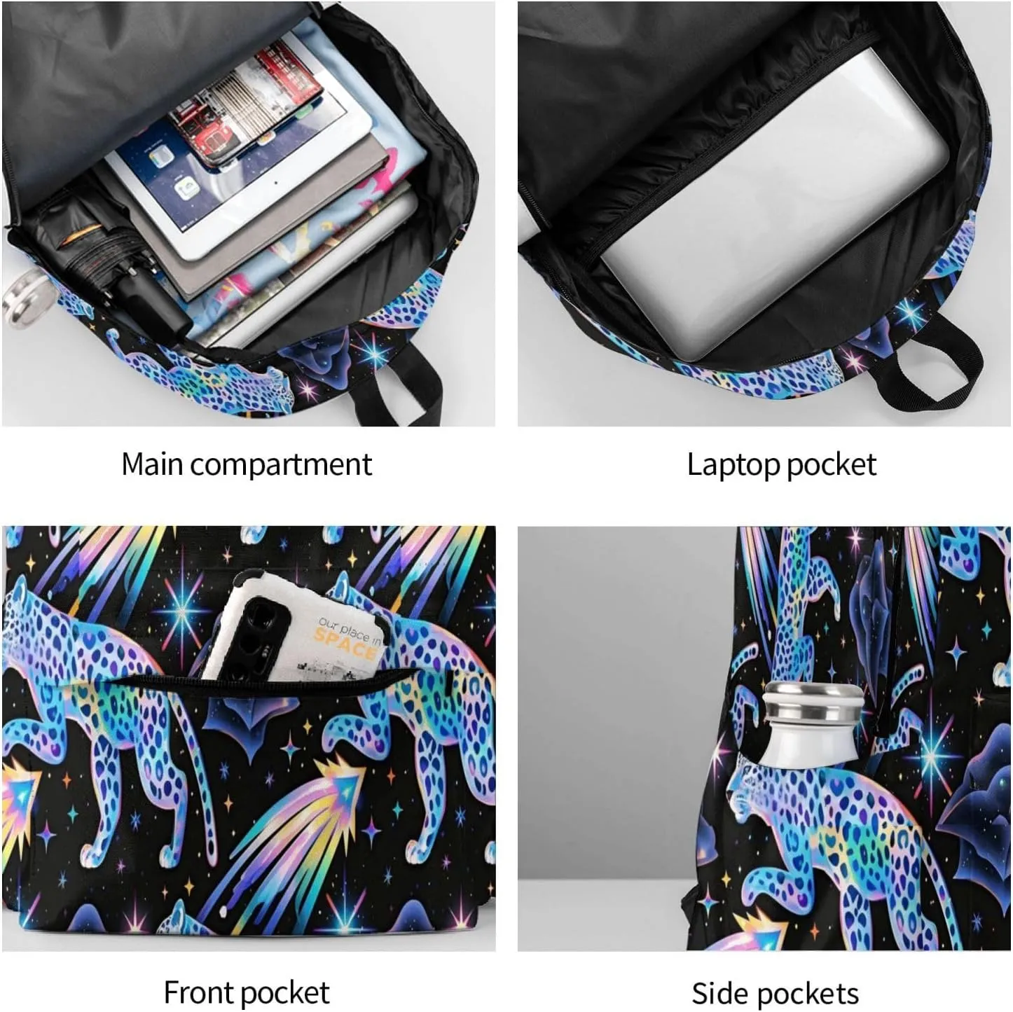 Rainbow Leopard with Meteors Adult Backpacks 16 Inch Laptop Backpack Double Shoulder Bag for Work Travel Gifts