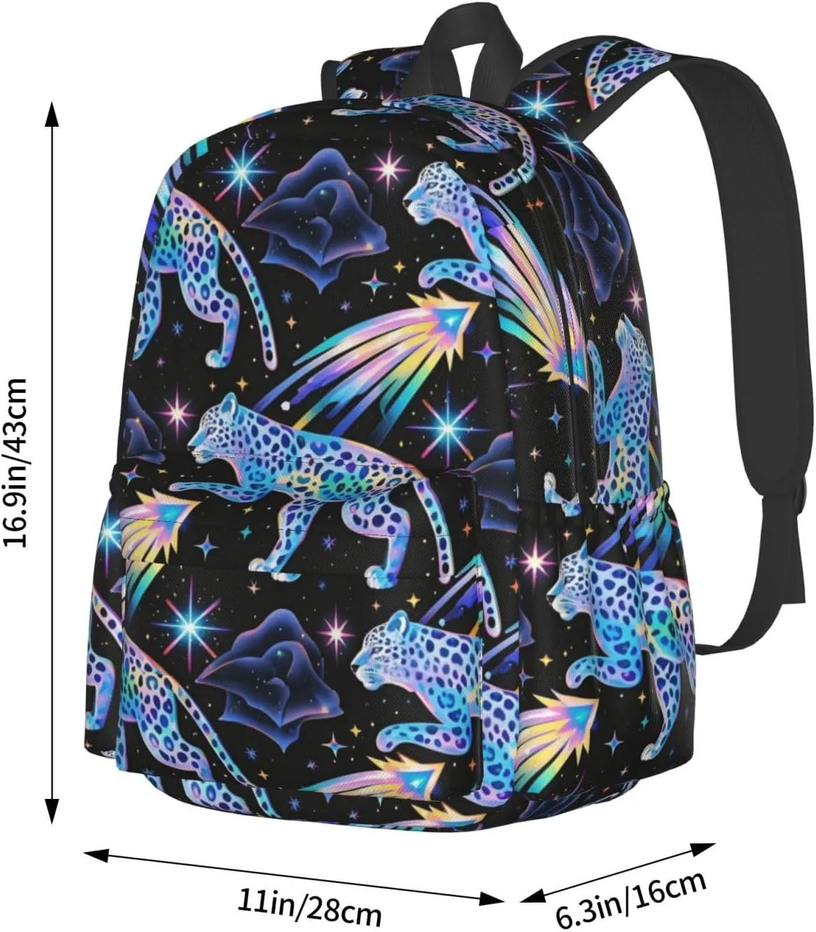 Rainbow Leopard with Meteors Adult Backpacks 16 Inch Laptop Backpack Double Shoulder Bag for Work Travel Gifts