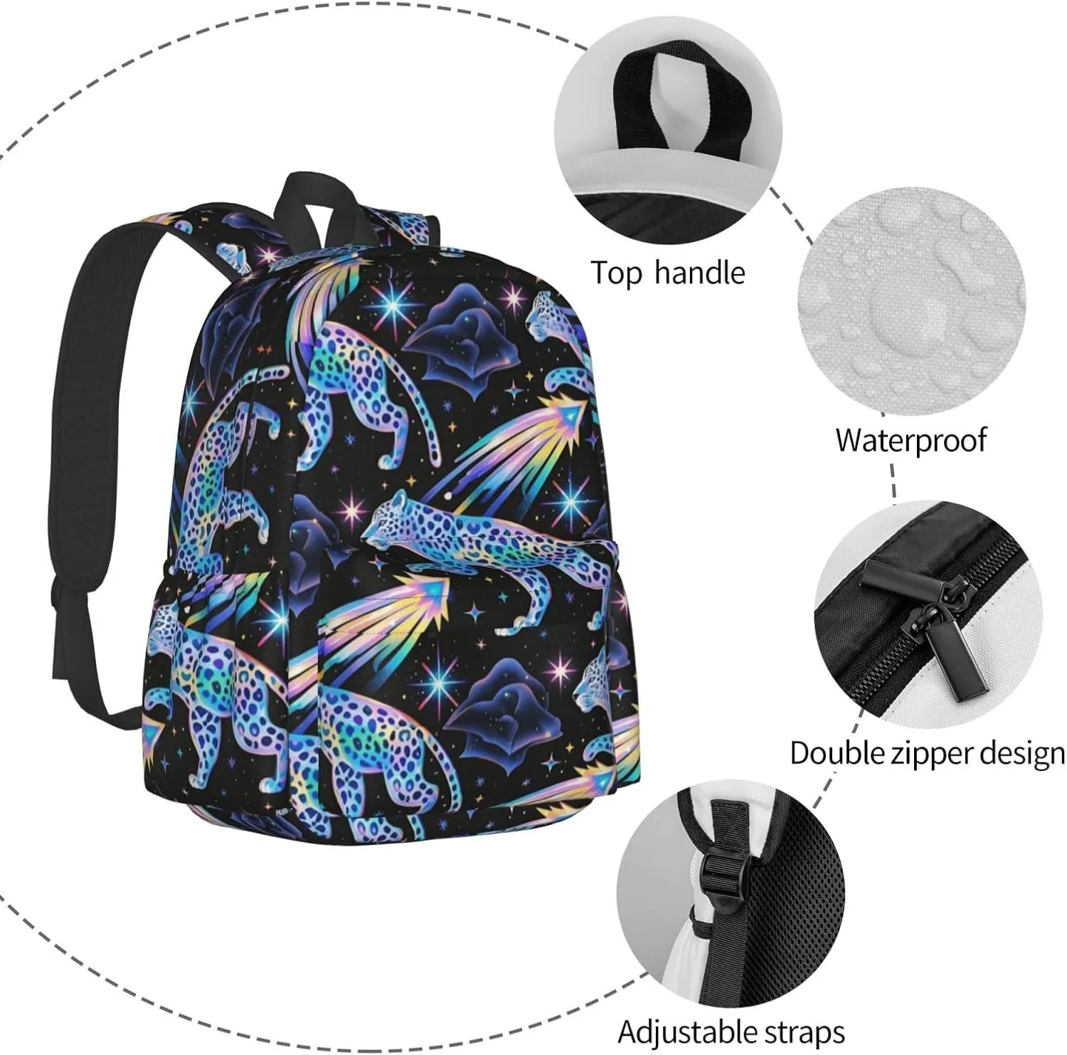 Rainbow Leopard with Meteors Adult Backpacks 16 Inch Laptop Backpack Double Shoulder Bag for Work Travel Gifts