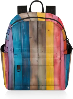 Rainbow Wood Grain Mini Backpack Purse for Women Fashion Lightweight Small Backpacks Shoulder Bag for Travel Work Shopping