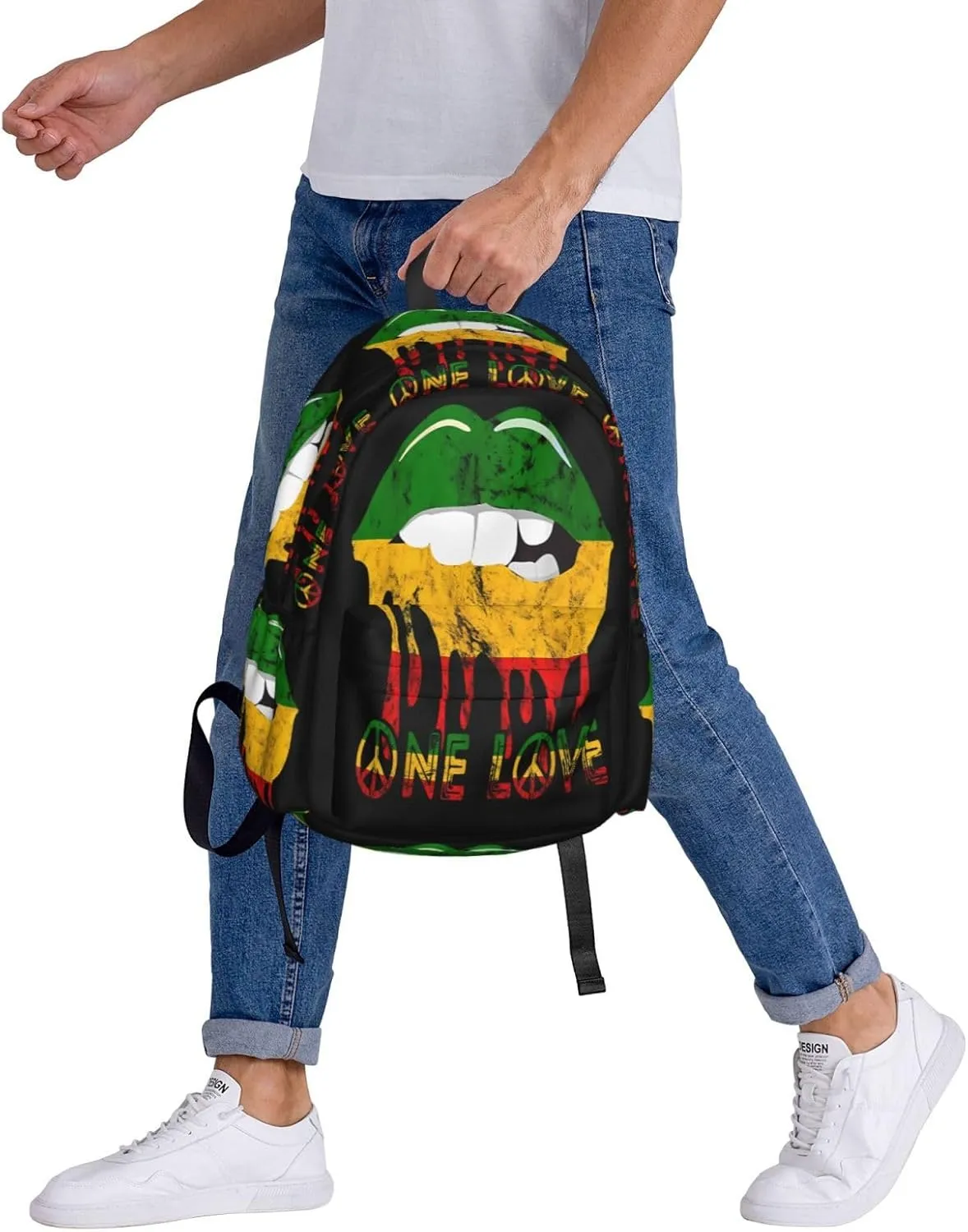Rasta Reggae Lips Mouth Jamaican Music Kissing One Loves Casual Backpacks Large Travel Backpack Laptop Rucksack Sports Daypack Adjustable Strap Bag for Camping Hiking