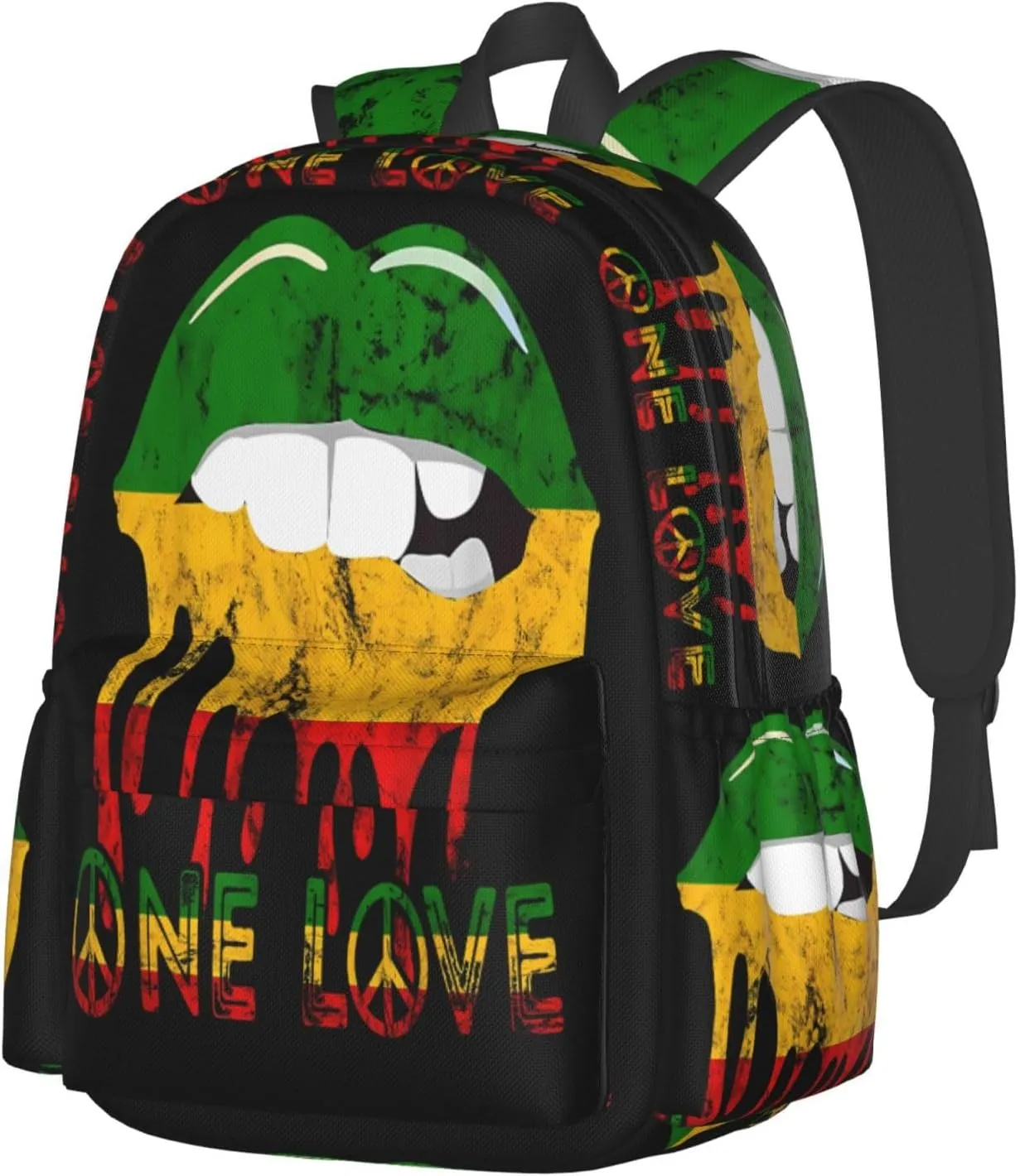 Rasta Reggae Lips Mouth Jamaican Music Kissing One Loves Casual Backpacks Large Travel Backpack Laptop Rucksack Sports Daypack Adjustable Strap Bag for Camping Hiking