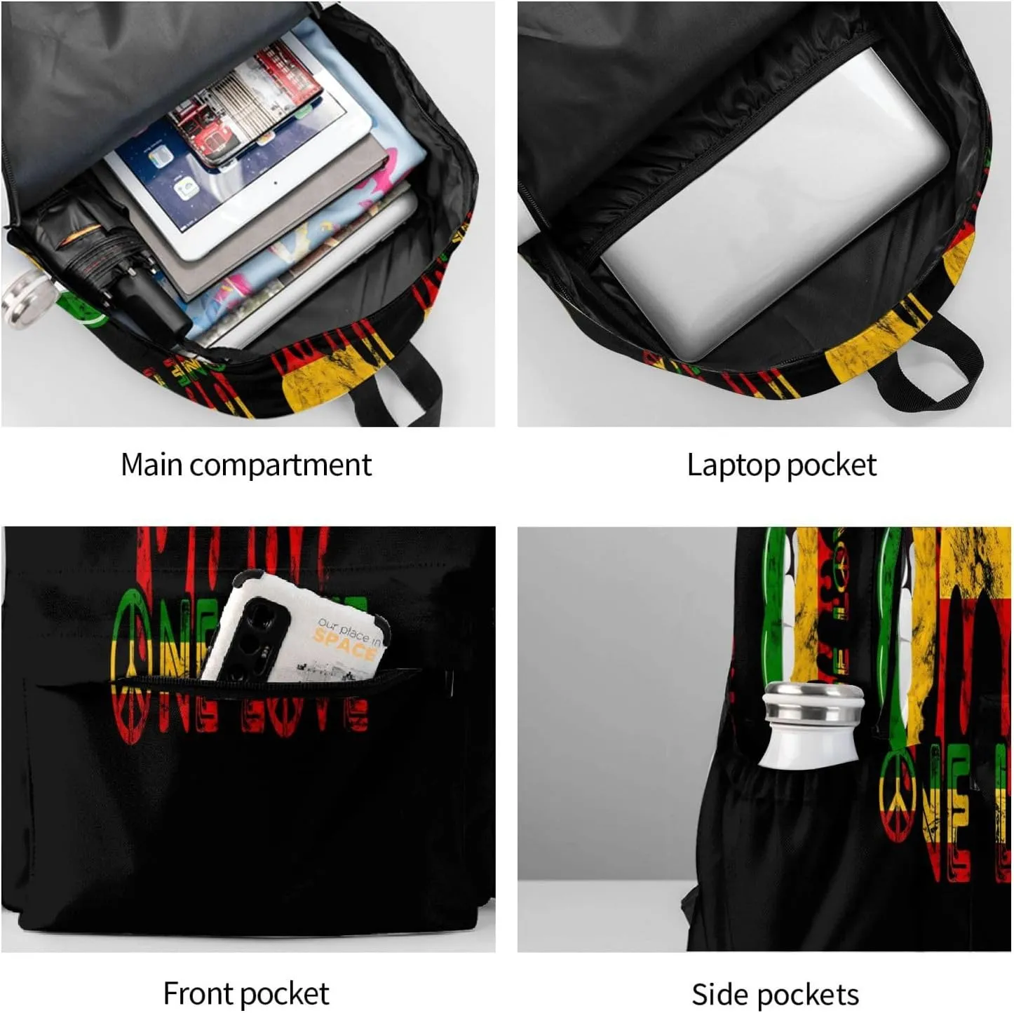 Rasta Reggae Lips Mouth Jamaican Music Kissing One Loves Casual Backpacks Large Travel Backpack Laptop Rucksack Sports Daypack Adjustable Strap Bag for Camping Hiking